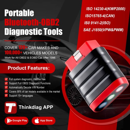 THINKCAR THINKDIAG MINI OBD2 Scanner, Supports Full System Diagnostics, Full OBD2 Diagnostic Functions, AutoVIN, 15+ Languages, Lifetime Free Upgrade
