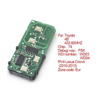 smart card board 4 buttons 433.92MHZ number :271451-5290-Eur for Toyota