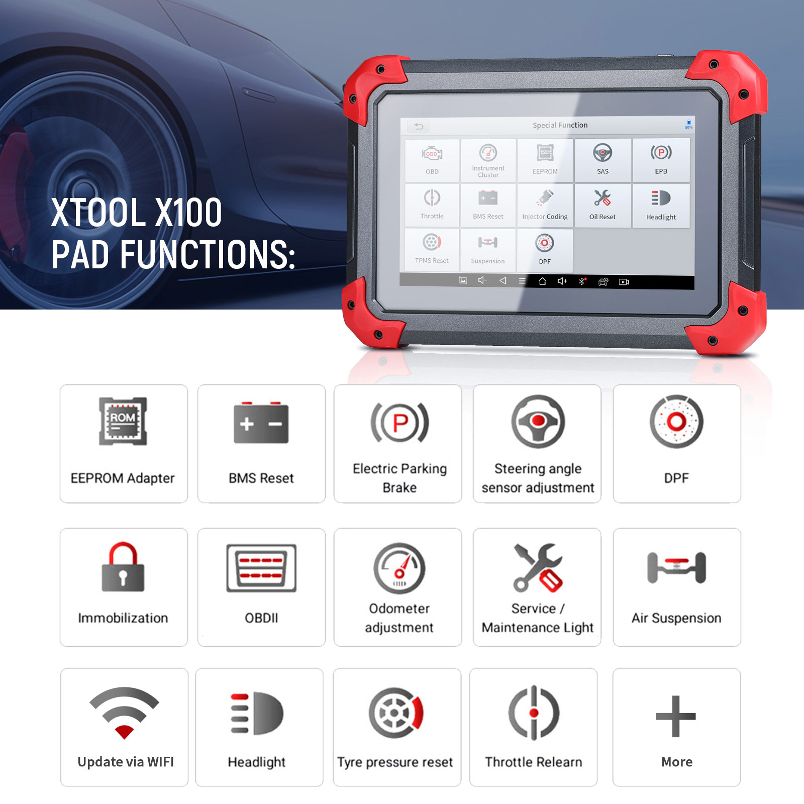XTOOL X100 PAD Tablet Programmer Odometer Correction OBD2 Scanner EEPROM Adapter 