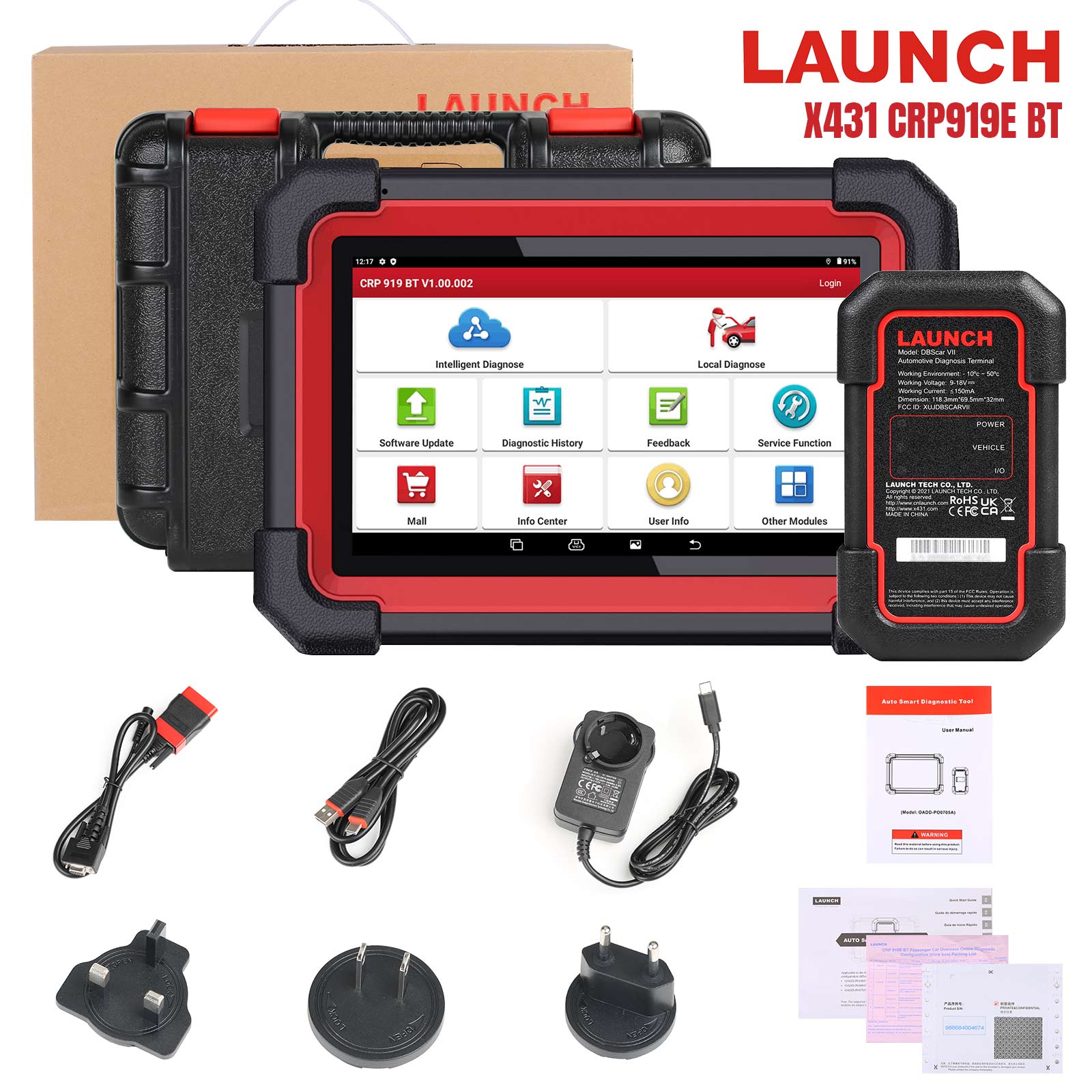 2 Years Free UpdateNO TaxLAUNCH X431 CRP919E BT Car Diagnostic Tool DBScar VII VCI Auto OBD OBD2 Scanner 
