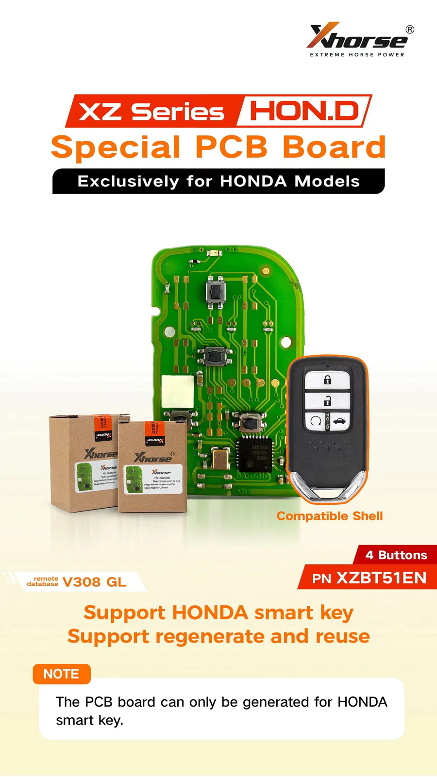 XHORSE XZBT51EN Special PCB Board Exclusively for HONDA Models 5pcs/lot