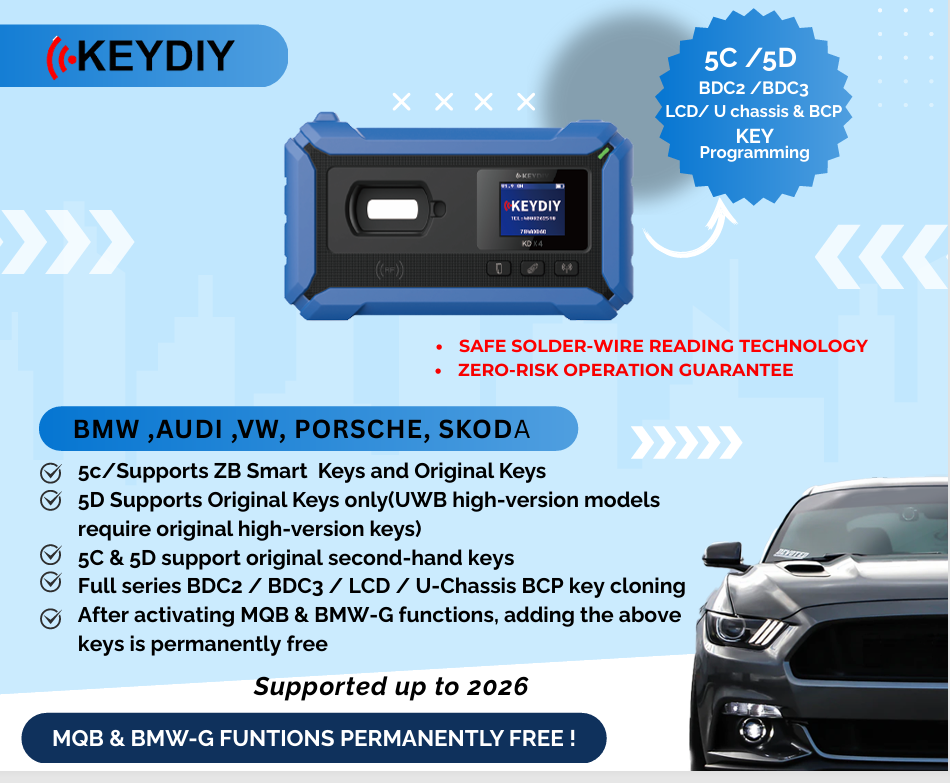 KD-X4 KDX4 5-in-1 Key Programmer Newly Add BDC3 VW MQB49 5C